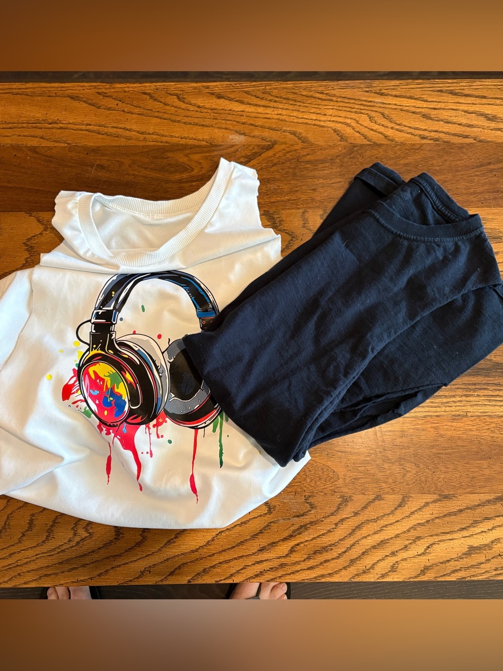 White sleeveless tee with Colorful Headphones Graphic — black Men's Music Tee